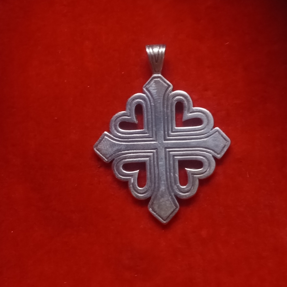 Retired James Avery 4 Heart Cross Pendant Sterling Silver.
